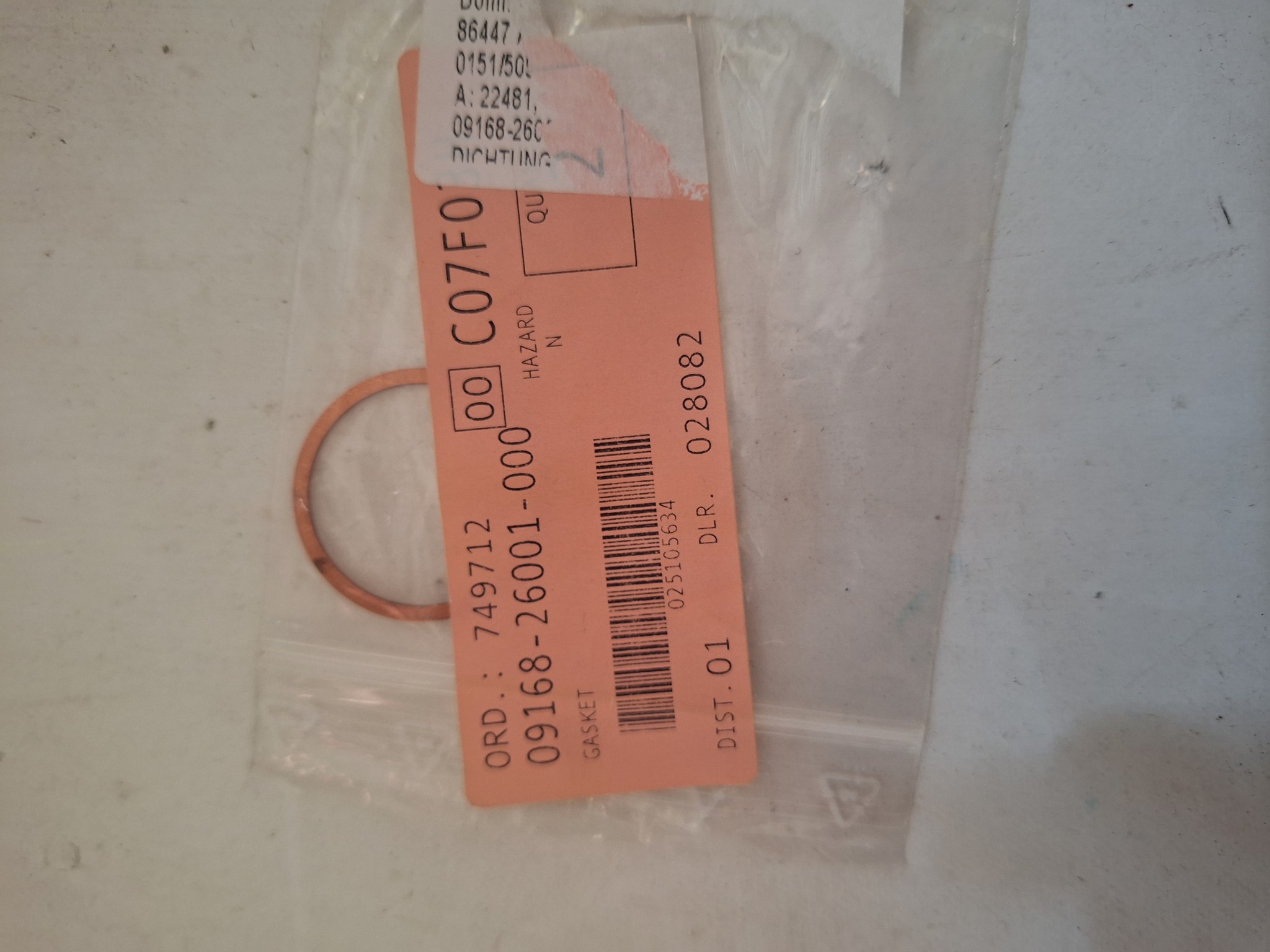 Bild von SUZUKI  DICHTUNG  09168-26001